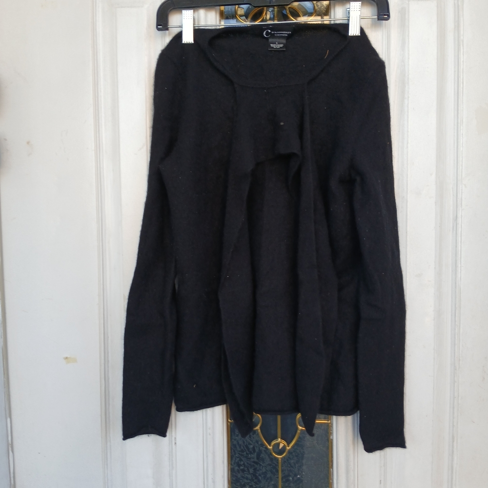 Bloomingdale's Black Ruffle-Front Women's Sweater Cardigan